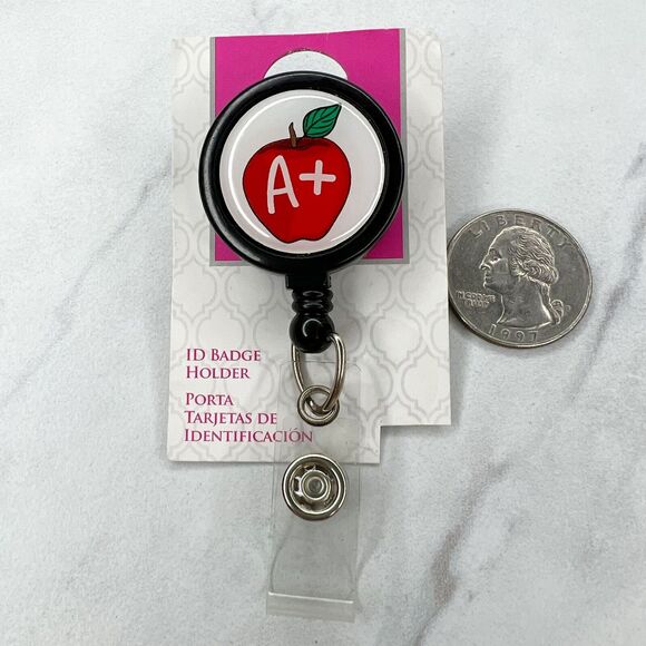 A+ Teacher Apple Clip On School Work Retractable Badge ID Holder - Picture 1 of 7
